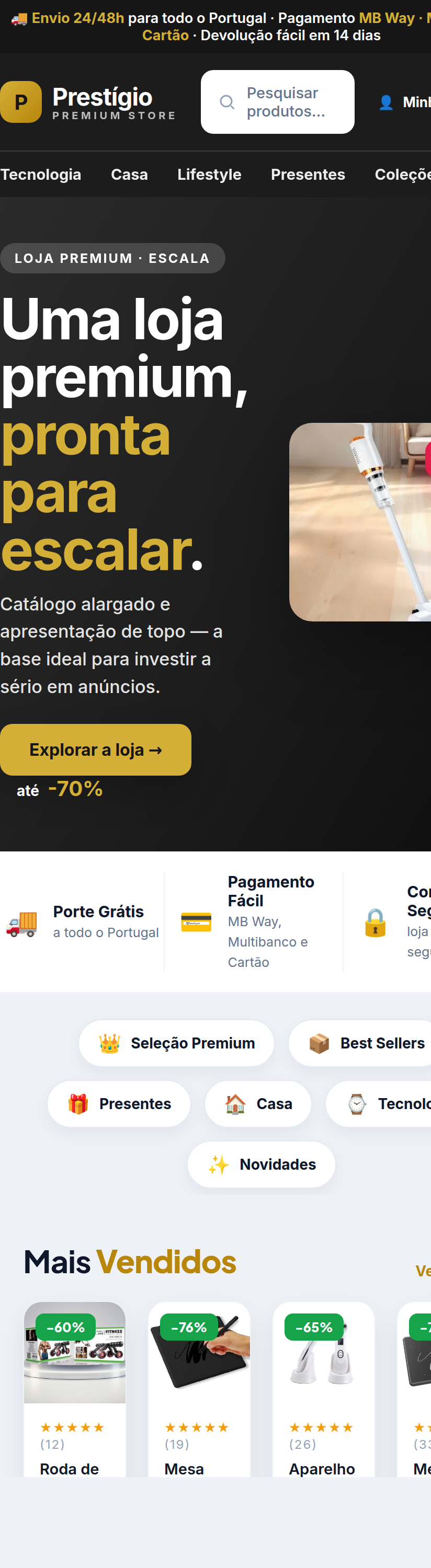 Loja pronta no telemóvel
